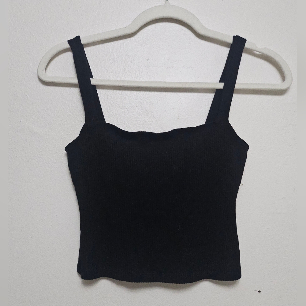 Reformation Black Square Neck Ribbed Tank Top Sz S